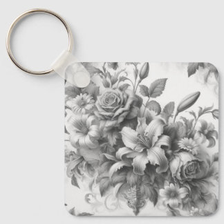 Black & White Antique Floral Perfection Keychain