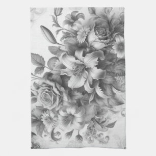 Black & White Antique Floral Perfection Kitchen Towel