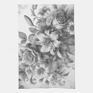 Black & White Antique Floral Perfection Kitchen Towel