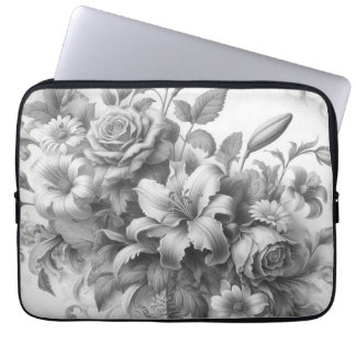 Black & White Antique Floral Perfection Laptop Sleeve