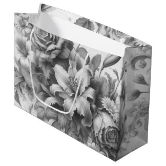 Black & White Antique Floral Perfection Large Gift Bag