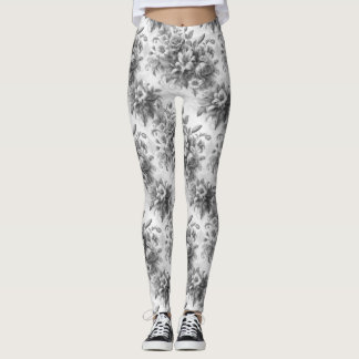 Black & White Antique Floral Perfection Leggings