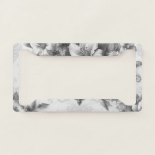Black & White Antique Floral Perfection License Plate Frame