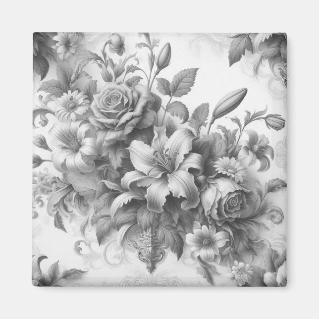 Black & White Antique Floral Perfection Magnet (Front)