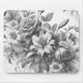 Black & White Antique Floral Perfection Mouse Pad