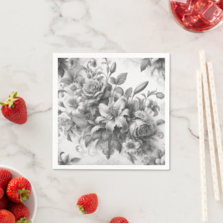 Black & White Antique Floral Perfection Napkins
