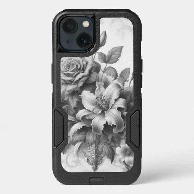 Black & White Antique Floral Perfection Otterbox iPhone Case (Back)