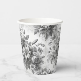 Black & White Antique Floral Perfection Paper Cups