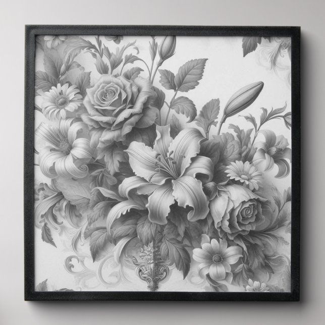 Black & White Antique Floral Perfection Peel And Stick Photo Tile (Front Set)