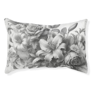 Black & White Antique Floral Perfection Pet Bed