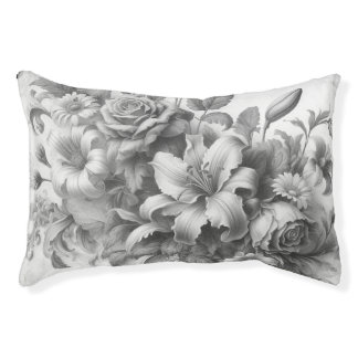 Black & White Antique Floral Perfection Pet Bed
