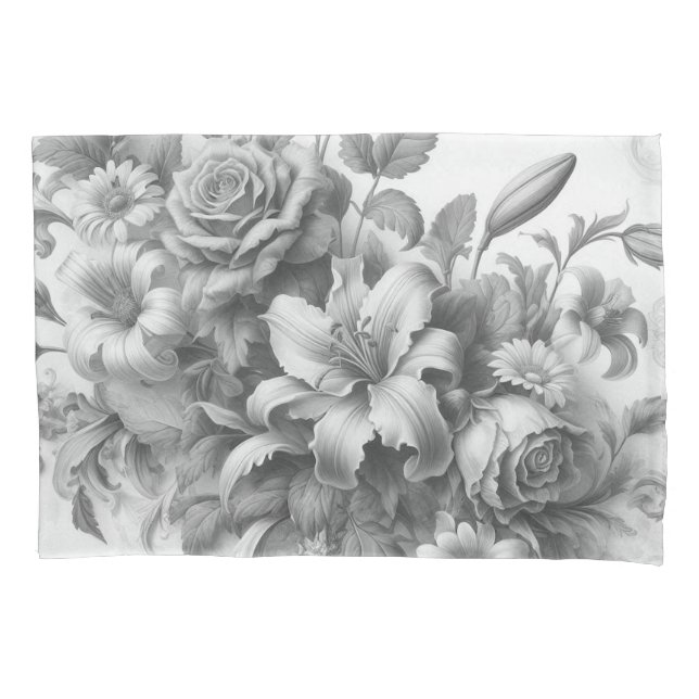 Black & White Antique Floral Perfection Pillow Case (Front)