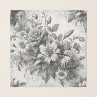 Black & White Antique Floral Perfection Scarf