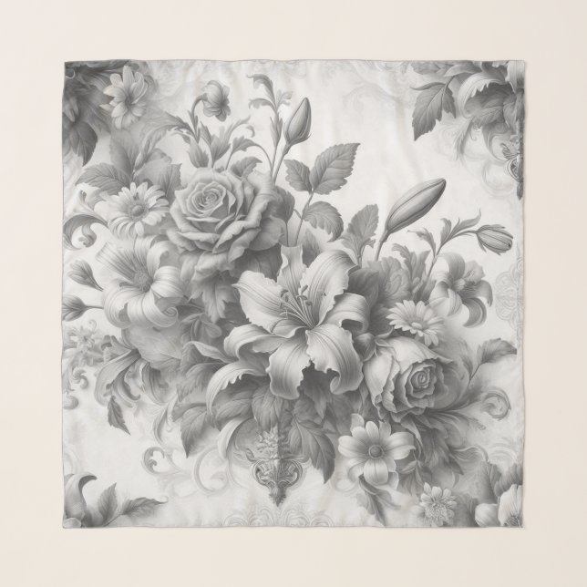 Black & White Antique Floral Perfection Scarf (Front)