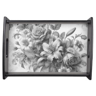 Black & White Antique Floral Perfection Serving Tray