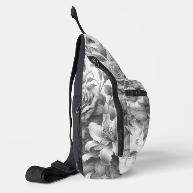 Black & White Antique Floral Perfection Sling Bag (Left)