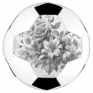 Black & White Antique Floral Perfection Soccer Ball