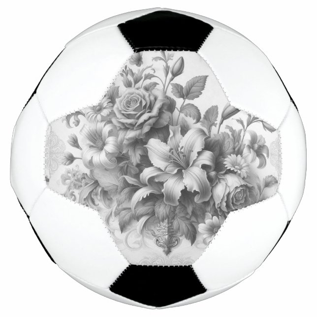 Black & White Antique Floral Perfection Soccer Ball (Front)