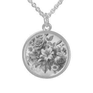 Black & White Antique Floral Perfection Sterling Silver Necklace