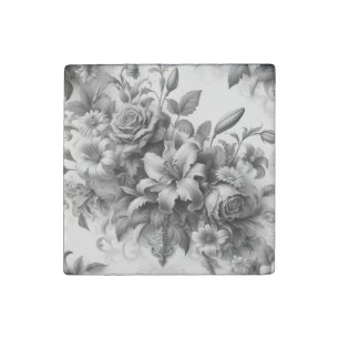 Black & White Antique Floral Perfection Stone Magnet