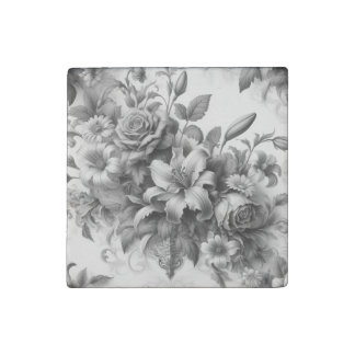 Black & White Antique Floral Perfection Stone Magnet