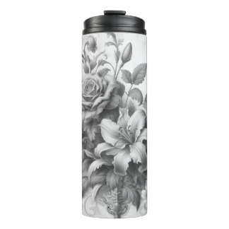 Black & White Antique Floral Perfection Thermal Tumbler