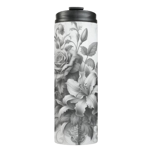 Black & White Antique Floral Perfection Thermal Tumbler (Front)