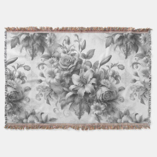 Black & White Antique Floral Perfection Throw Blanket