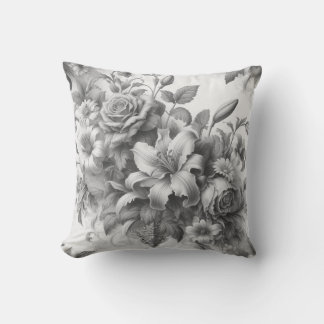 Black & White Antique Floral Perfection Throw Pillow