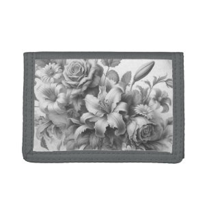 Black & White Antique Floral Perfection Tri-fold Wallet