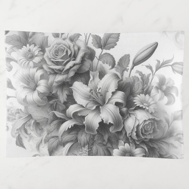 Black & White Antique Floral Perfection Trinket Tray (Front)