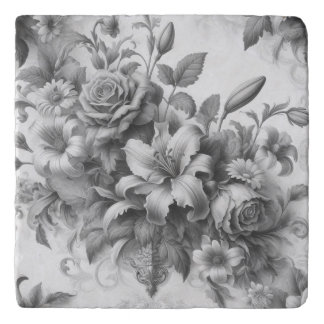 Black & White Antique Floral Perfection Trivet