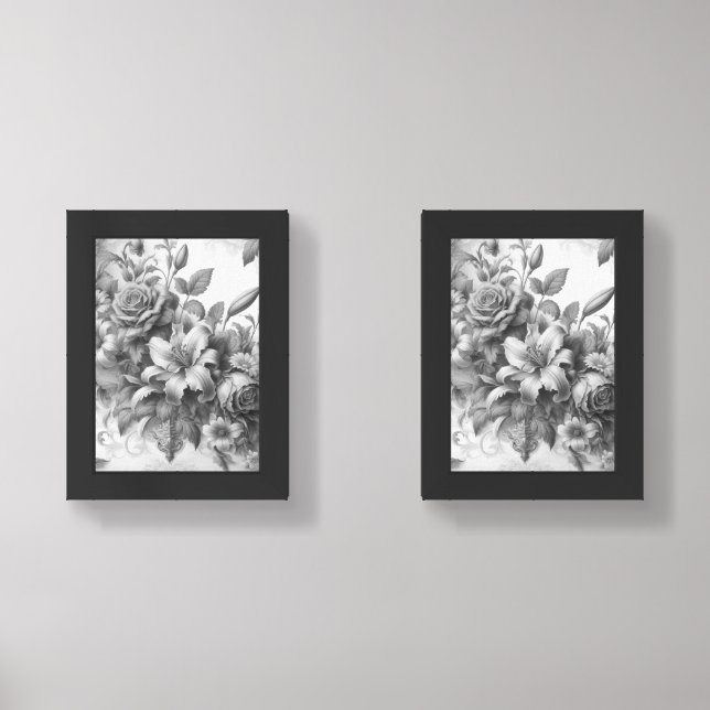Black & White Antique Floral Perfection Wall Art Sets (Front)