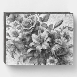 Black & White Antique Floral Perfection Wooden Box Sign