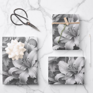 Black & White Antique Floral Perfection Wrapping Paper Sheets