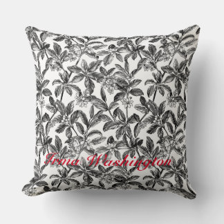 Black White antique old botanical 2 Throw Pillow