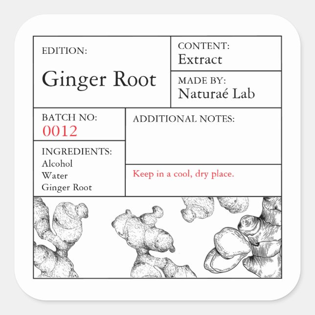 Black & White Apothecary Ginger Root label (Front)