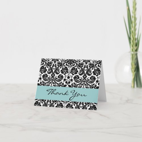 Black White Aqua lowery Damask Thank You V212