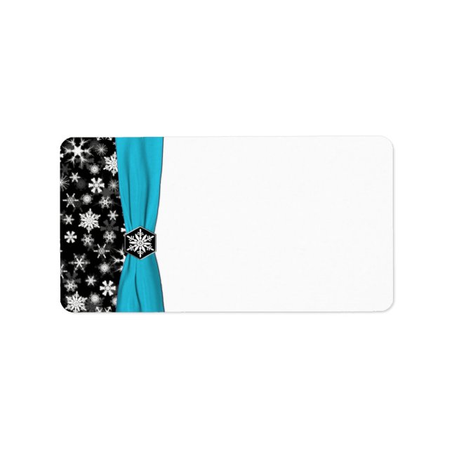 Black, White, Aqua Snowflakes Blank Address Label (Front)