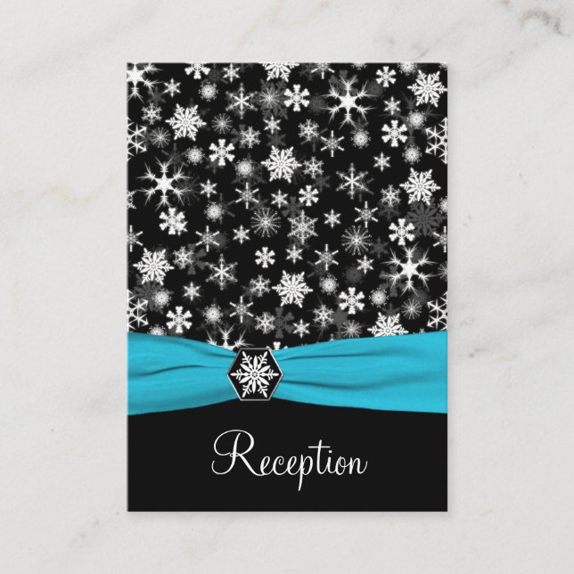 Black, White, Aqua Snowflakes Enclosure Card (Front)