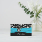 Black, White, Aqua Snowflakes Information card (Standing Front)