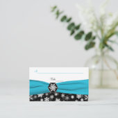 Black, White, Aqua Snowflakes Place Cards (Standing Front)