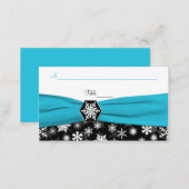 Black, White, Aqua Snowflakes Place Cards (Front/Back)