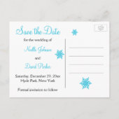 Black, White, Aqua Snowflakes Save the Date Card (Back)
