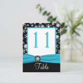 Black, White, Aqua Snowflakes Table Number Card (Standing Front)