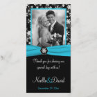 Black, White, Aqua Snowflakes Wedding Photo Card