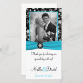 Black, White, Aqua Snowflakes Wedding Photo Card (Front/Back)