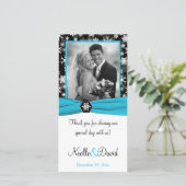 Black, White, Aqua Snowflakes Wedding Photo Card (Standing Front)