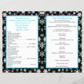 Black, White, Aqua Snowflakes Wedding Program (Back)