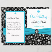 Black, White, Aqua Snowflakes Wedding Program (Front/Back)